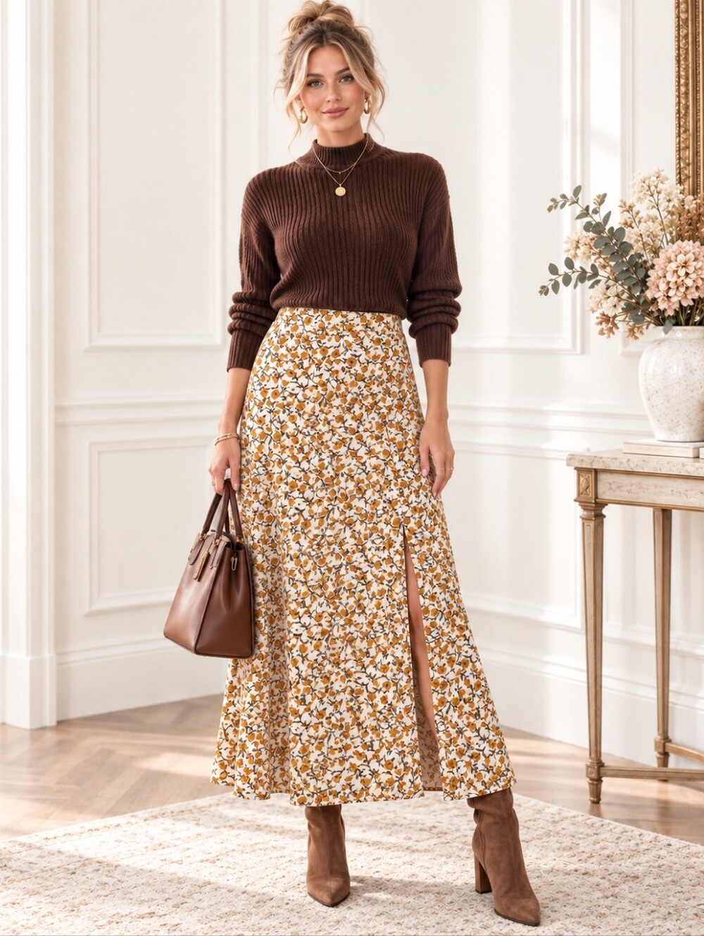 Camellia Floral Midi Skirt Romantic Tiered Maxi Cottagecore | Size Small
